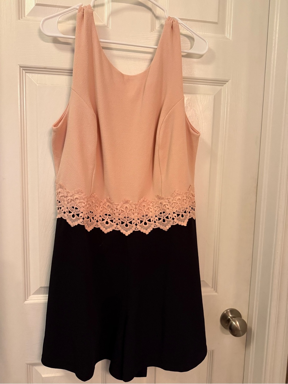 Forever 21 Blush Pink and Black Sleeveless Lace-Hem Romper